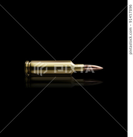 Bullet isolated on black background with reflexion. 3d render 91457896