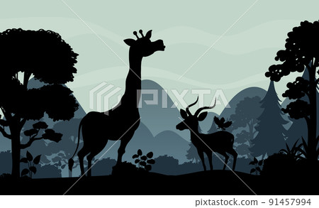 Silhouette shadow of forest scene Silhouette shadow of forest scene 91457994