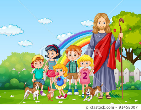 Jesus and children at the park 91458007