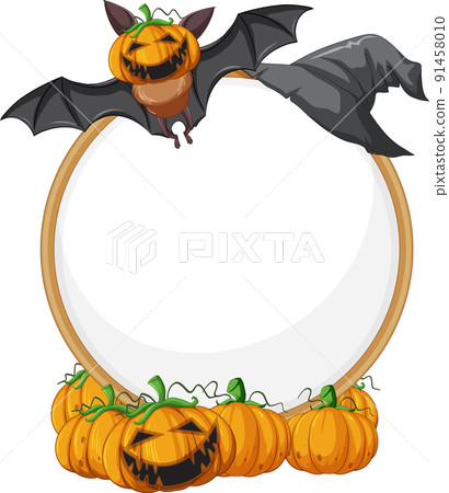 Blank wooden signboard with bat in halloween theme 91458010