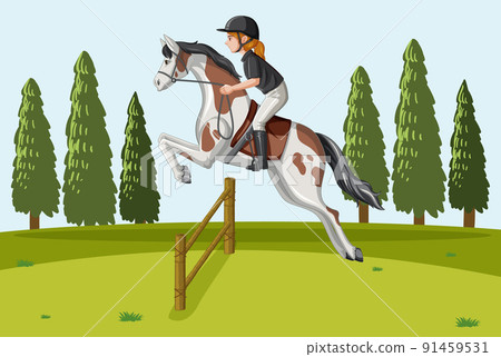 Outdoor background with a woman riding horse 91459531