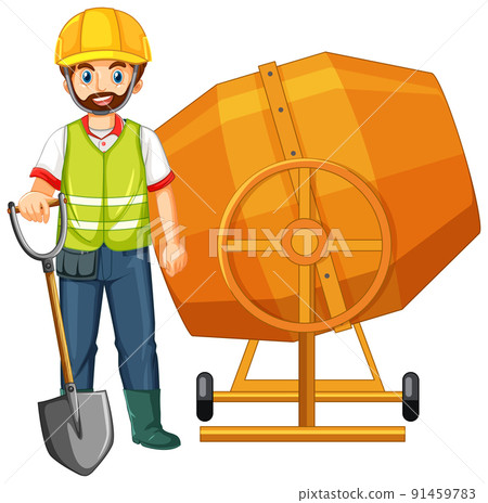 Concrete mixing drum with a worker Concrete mixing drum with a worker 91459783