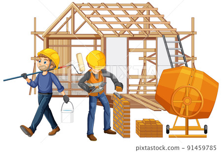 Isolated construction site with workers Isolated construction site with workers 91459785
