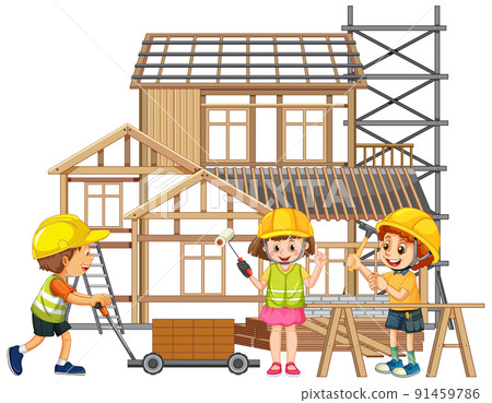 Isolated construction site with workers Isolated construction site with workers 91459786