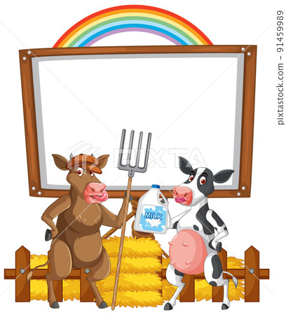 Sign board with animal farm on white background Sign board with animal farm on white background 91459989