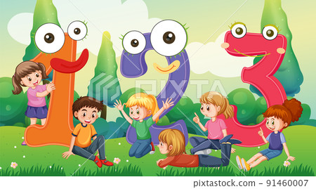 Number 1 2 3 with children cartoon character 91460007