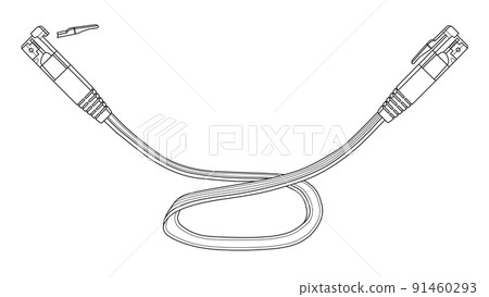 Line drawing of LAN cable (flat type) with broken claws (latch) Line drawing of LAN cable (flat type) with broken claws (latch) 91460293