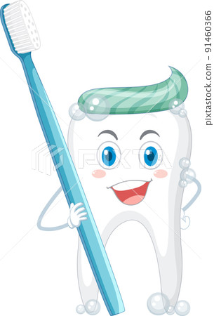 Happy cleaning a big tooth with toothplaste 91460366