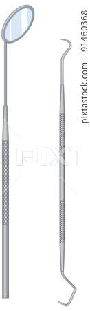 Dental scraper and dental mirror on white background Dental scraper and dental mirror on white background 91460368