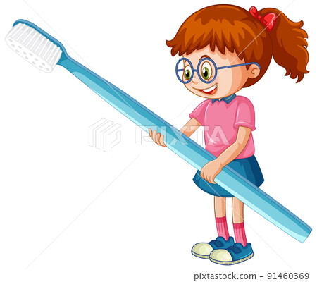 A little girl holding toothbrush on white background A little girl holding toothbrush on white background 91460369