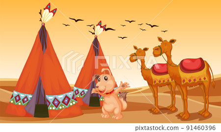 Set of different domestic animals in desert 91460396