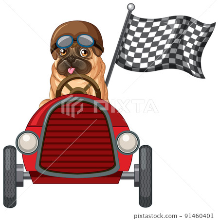 Funny dog cartoon character driving car on white background Funny dog cartoon character driving car on white background 91460401