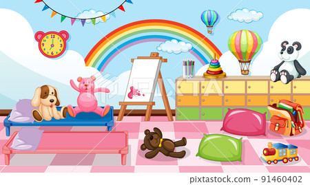Empty kindergarten classroom interior with many kid toys Empty kindergarten classroom interior with many kid toys 91460402
