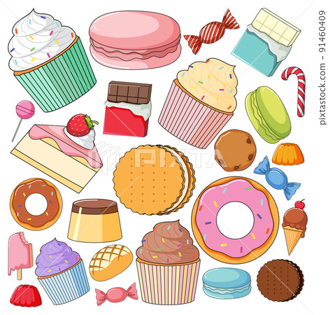 Seamless background design with many desserts Seamless background design with many desserts 91460409
