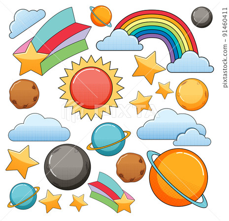 Sun and stars on white background Sun and stars on white background 91460411