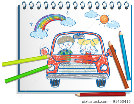 Coloured hand drawn car Coloured hand drawn car 91460415