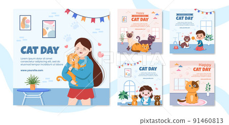 International Cat Day Social Media Post Template Flat Cartoon Background Vector Illustration International Cat Day Social Media Post Template Flat Cartoon Background Vector Illustration 91460813