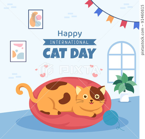 International Cat Day Social Media Template Flat Cartoon Background Vector Illustration International Cat Day Social Media Template Flat Cartoon Background Vector Illustration 91460815