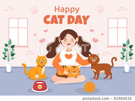 International Cat Day Social Media Template Flat Cartoon Twitch Background Vector Illustration International Cat Day Social Media Template Flat Cartoon Twitch Background Vector Illustration 91460816