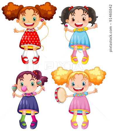 Set of happy girl with music instruments 91460842