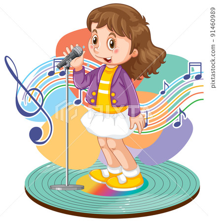 Singer girl cartoon with music melody symbols 91460989