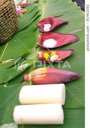 Salt  on banana blossom . concept THAI FOOD 91461092