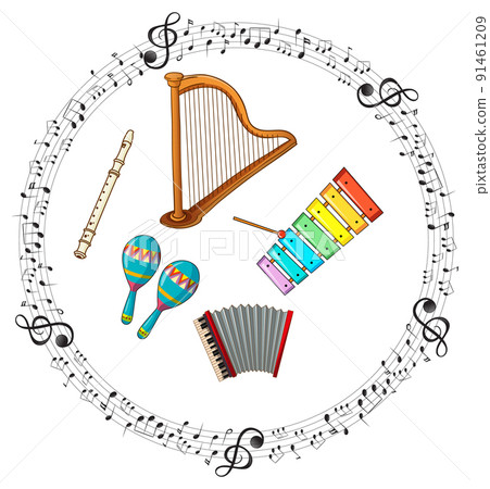 Musical instrument with music melody symbol cartoon Musical instrument with music melody symbol cartoon 91461209