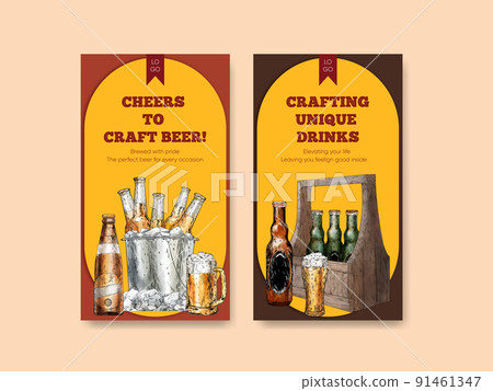 Instagram template with craft beer concept,watercolor style Instagram template with craft beer concept,watercolor style 91461347