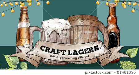 Blog header template with craft beer concept,watercolor style 91461350