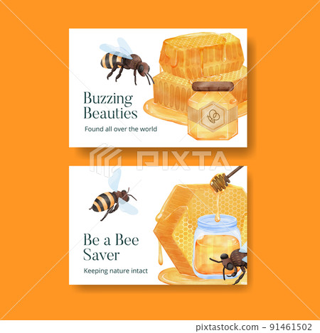 Facebook post template with honey bee concept,watercolor style Facebook post template with honey bee concept,watercolor style 91461502