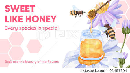 Facebook ads template with honey bee concept,watercolor style Facebook ads template with honey bee concept,watercolor style 91461504