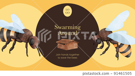 Facebook ads template with honey bee concept,watercolor style 91461505