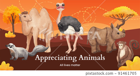 Blog header template with tropical wildlife concept,watercolor style 91461705