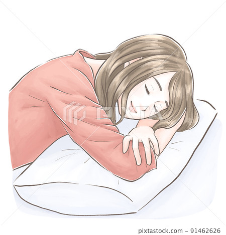 一個趴著睡，睡在水彩風格的女人 91462626