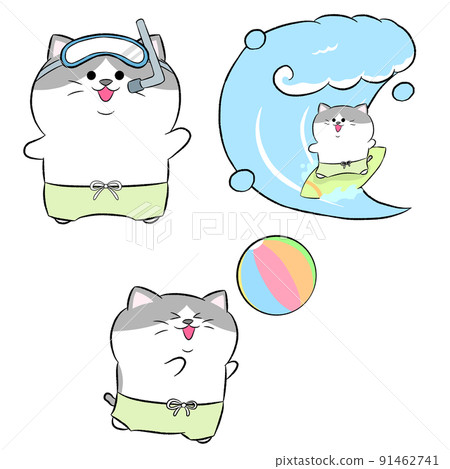Yurukawa Hachiware cat playing in the sea 3-piece set ② 91462741