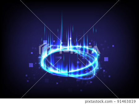 Portal and hologram blue flame stage. Music sound wave. Sci-fi digital hi-tech in glowing HUD projector. Magic gate in game fantasy. Circle teleport podium. GUI and UI virtual reality 3D Portal and hologram blue flame stage. Music sound wave. Sci-fi digital hi-tech in glowing HUD projector. Magic gate in game fantasy. Circle teleport podium. GUI and UI virtual reality 3D 91463819