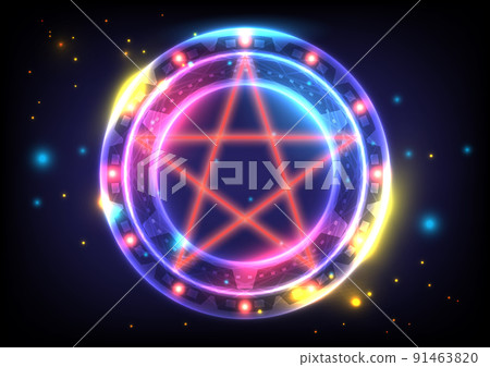 Digital infographic. Abstract hologram hi-tech background. Virtual reality technology electric innovation. Futuristic Sci-Fi glowing HUD circle and stargate. Warp ,teleportation and magic gate in game 91463820