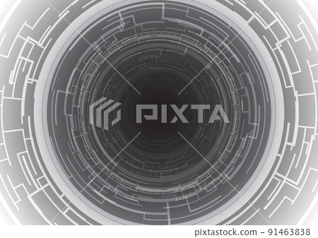 science and technology tunnel of cyberspace with particles. Futureistic geometric shape abstract background. HUD circle on grey screen. Infinity portal, gate and teleportation 91463838