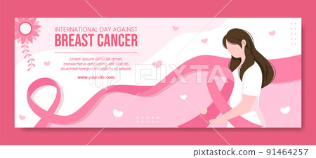 Breast Cancer Awareness Month Social Media Cover Template Flat Cartoon Background Vector Illustration 91464257
