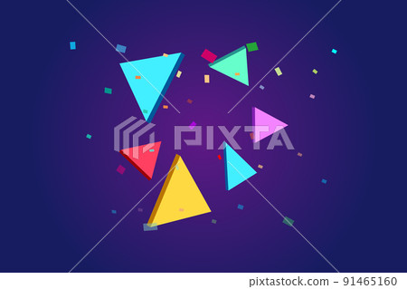 Colorful background composed of colored suspended triangular tetrahedrons and colored fragments 91465160