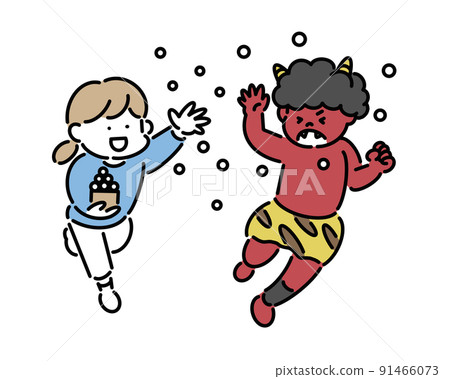 A girl who removes demons by sowing beans for Setsubun 91466073