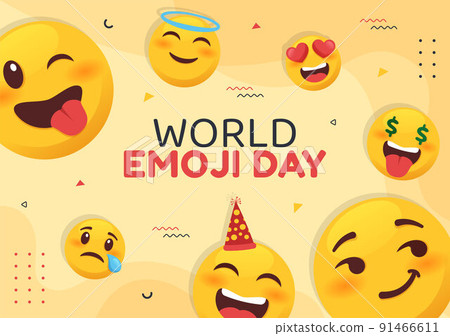 World Emoji Day Social Media Template Flat Cartoon Background Vector Illustration 91466611