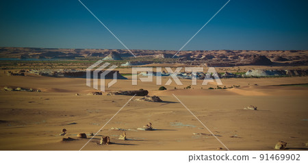 Panoramic Aerial view to Djiara, Ahoita, Daleyala and Boukkou lakes group of Ounianga Serir lakes at the Ennedi, Chad Panoramic Aerial view to Djiara, Ahoita, Daleyala and Boukkou lakes group of Ounianga Serir lakes at the Ennedi, Chad 91469902