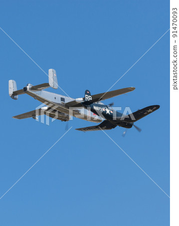 B-25J F4U-4 Corsair carrier-capable fighter escorting Mitchell bomber 91470093