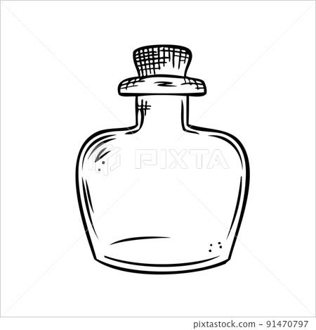 Isolated vector bottle. Line art empty transparent glass vial, bottle, jar. Isolated vector bottle. Line art empty transparent glass vial, bottle, jar. 91470797