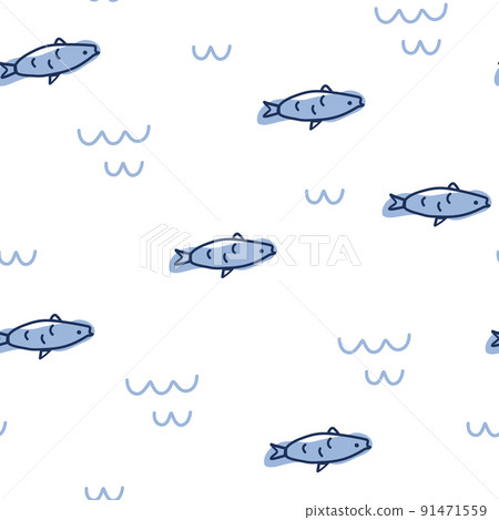 Fish seamless pattern. Perfect for fabric, packaging, wallpaper, textiles, clothing. Cartoon Sea Animals Vector illustration in Scandinavian style 91471559
