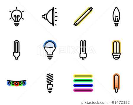 Set of black vector icons, isolated against white background. Illustration on a theme Types of Bulbs 91472322