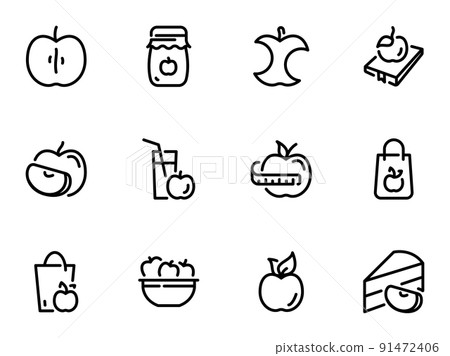 Set of black vector icons, isolated against white background. Illustration on a theme Apples 91472406