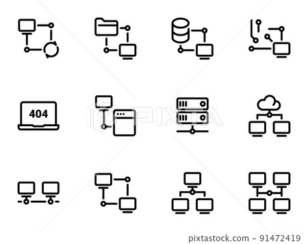 Set of black vector icons, isolated against white background. Illustration on a theme Server, storage and updating of data Set of black vector icons, isolated against white background. Illustration on a theme Server, storage and updating of data 91472419