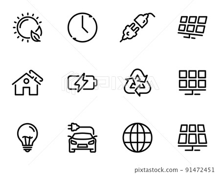 Set of black vector icons, isolated on white background, on theme Solar energy 91472451